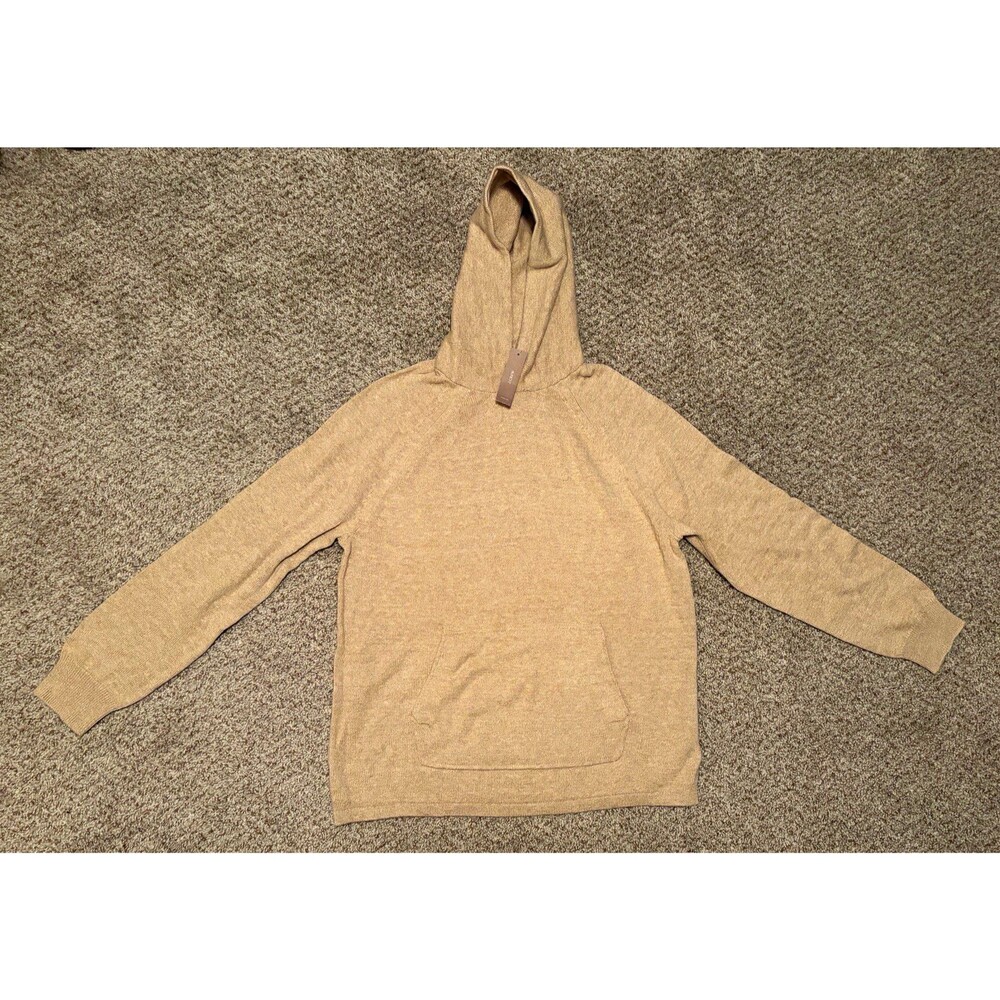 J.Crew Jeans Men’s L Beige Knit Cotton Wool Pullover Hoodie w/ Pockets NWT